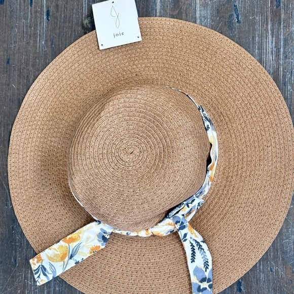 NWT Joie Tan Sun Hat with Floral Band - Picture 1 of 6